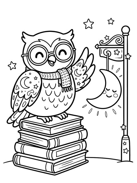 Free Luna the Owl Librarian printable coloring page