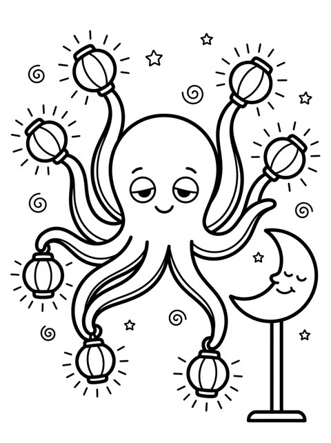Free Otto the Lantern Octopus printable coloring page