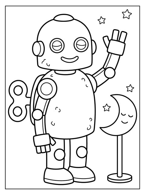 Free Zeph the Wind-Up Robot printable coloring page